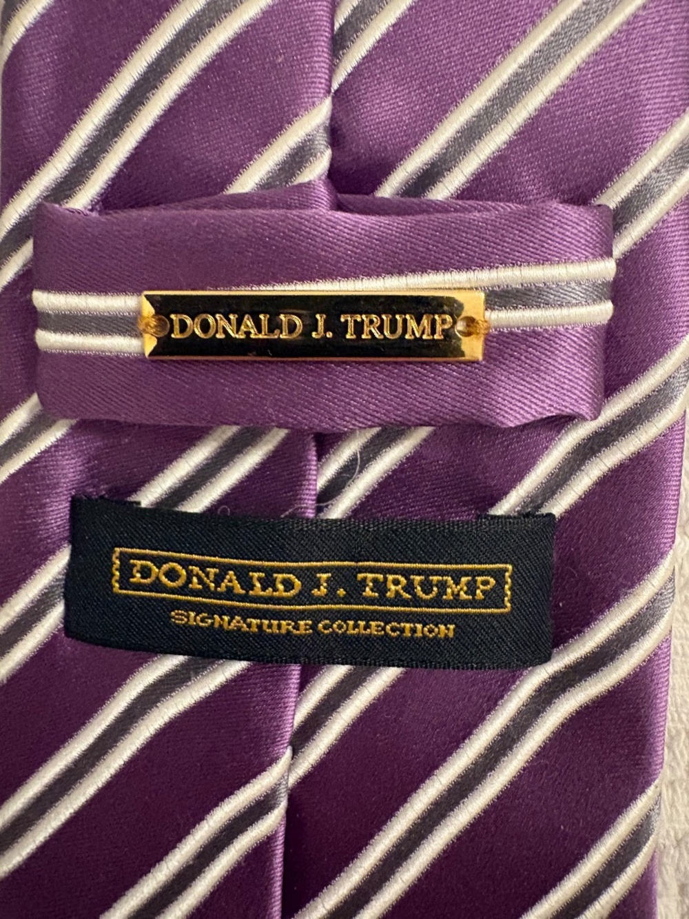 Donald J. Trump Signature Collection Silk Necktie - Purple & Silver Stripe